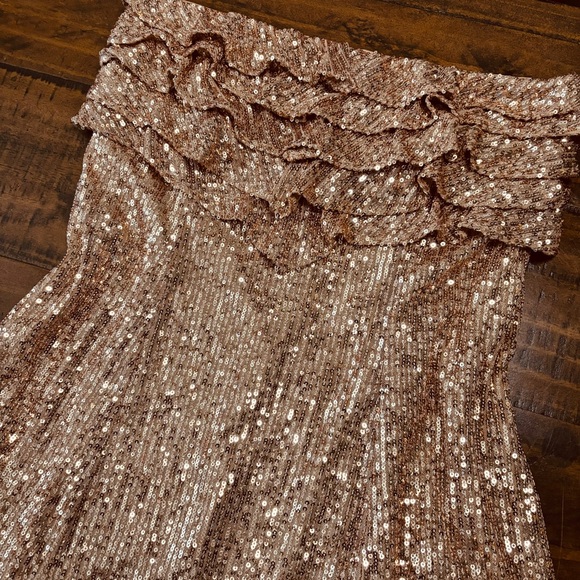 Free People New Frida Ruffle Mini Dress Sequined Bronze 6 Cocktail Party - Picture 5 of 13